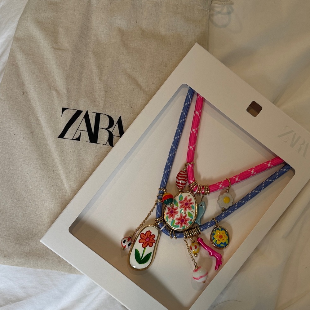 NWT Zara Pink and Blue Floral Necklace Set